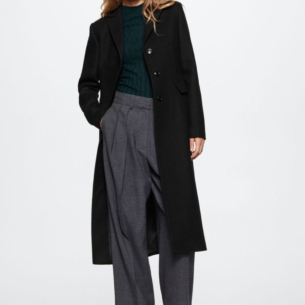 Mango Black Wool Long Coat